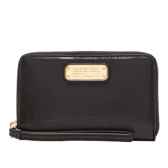 Marc Jacobs Q Wingman Wallet Black Pebble Leather Wristlet - Picture 1 of 10